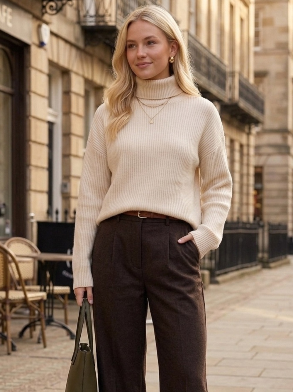 Wool Wide-Leg High-Waist Pants in Dark Chocolate Brown